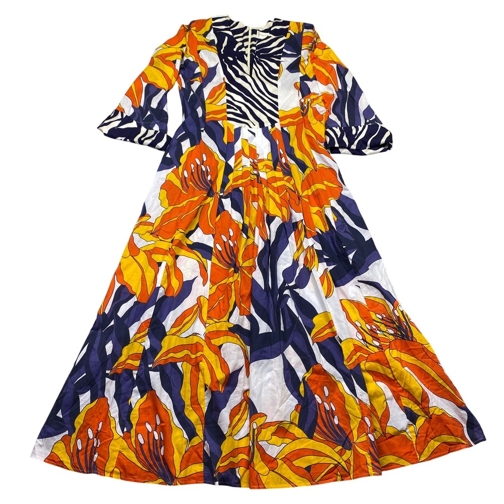 LA PRESTIC OUISTON‎ Maxi Dress 35 Rue de Verneuil Paris Floral Zebra Print Midi